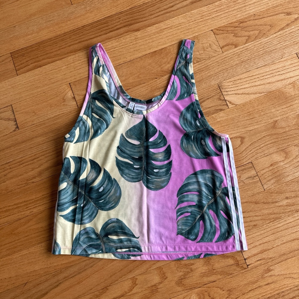 adidas Pink and Cream Leaf Print Tank Top